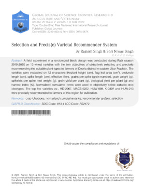 Selection and Precise Varietal Recommender System
