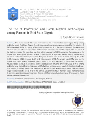 The Use of Information and Communication Technologies among Farmers in Ekiti State, Nigeria