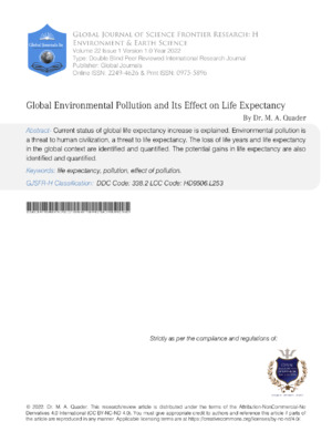 Global Environmental Pollution and its Effect on Life Expectancy
