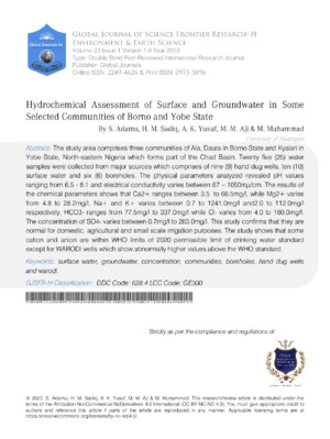 Hydrochemical Assessment of Surface and Groundwater in Some Selected Communities of Borno and Yobe State