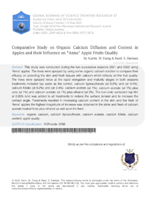 Comparative Study on Organic Calcium Diffusion and Content in Apples and their Influence on Anna Apple Fruits Quality