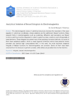 Analytical Solution of Bessel Integrals in Electromagnetics