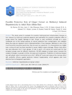 Possible Protective Role of Ginger Extract on Methomyl Induced Hepatotoxicity in Adult Male Albino Rats