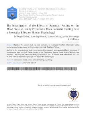 The Investigation of the Effects of Ramadan Fasting on the Mood State of Family Physicians, Does Ramadan Fasting have a Protective Effect on Human Psychology?