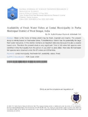 Availability of Fresh Water Fishes at Contai Municipality in Purba Medinipur District of West Bengal, India.