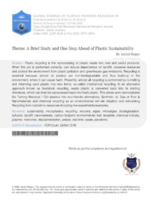 Theme: A Brief Study and one step ahead of Plastic sustainability
