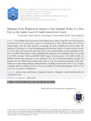 Mapping of the Biophysical Impacts of the Opening Works of a  New Pass on the Sandy Coast Of Grand-Lahou (Ivory Coast)