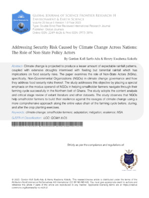 Addressing Security Risk Caused By Climate Change Across Nations: The Role of Non-State Policy Actors