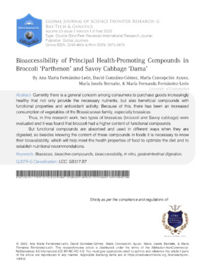 Bioaccessibility of Principal Health Promoting Compounds in Broccoli Parthenon and Savoy Cabbage Dama