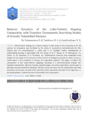 Behavior Dynamics of the Lotka-Volterra Mapping Composition, with Transitive tournaments describing models of sexually transmitted diseases