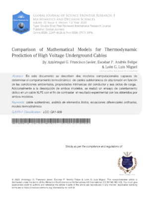 Comparison of Mathematical Models for the Thermodynamic Prediction of Underground High Voltage Cables