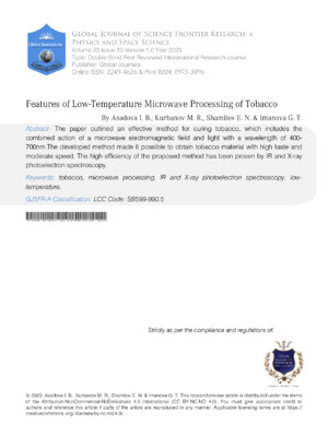 Features of Low-Temperature Microwave Processing of Tobacco