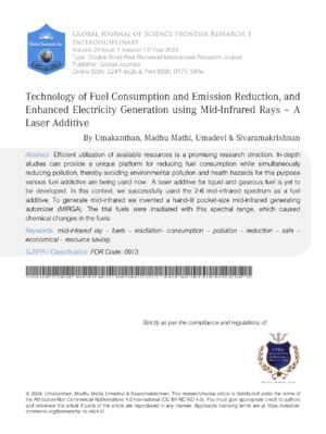 Technology of fuel consumption and emission reduction, and enhanced electricity  generation using mid-infrared rays - A Laser Additive
