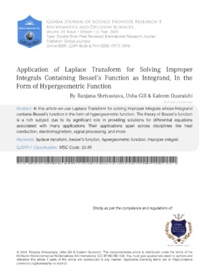Application of Laplace Transform for Solving Improper Integrals containing Bessel's Function as Integrand, in the form of Hypergeometric Function