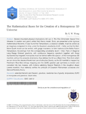 The Mathematical Bases for the Creation of a Homogeneous 5D Universe