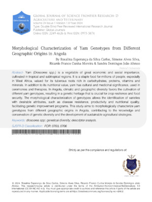 Morphological Characterization of Yam Genotypes from Different Geographic Origins in Angola