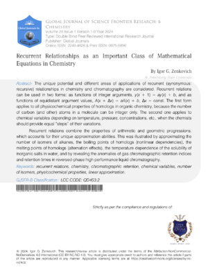 Recurrent Relationships as an Important Class of Mathematical Objects in Chemistry
