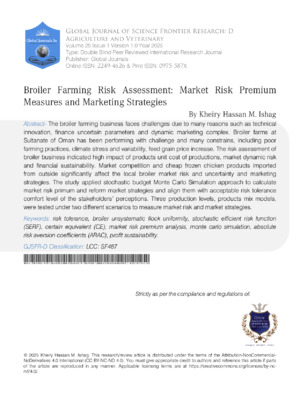 Broiler Farming Risk Assessment: Market Risk Premium Measures and Marketing Strategies