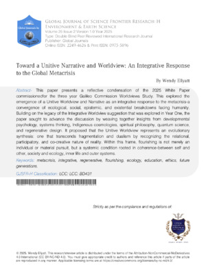Toward a Unitive Narrative and Worldview: an Integrative Response to the Global Metacrisis