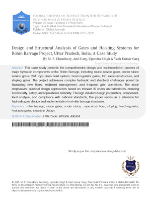Design and structural Analysis of Gates and Hoisting Systems for Rohin Barrage Project, Uttar Pradesh, India: A case study