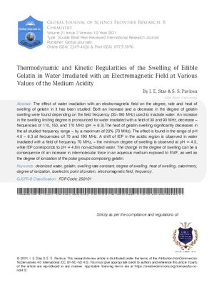 Thermodynamic and Kinetic Regularities of the Swelling of Edible Gelatin in Water Irradiated with an Electromagnetic Field at Various Values of the Medium Acidity