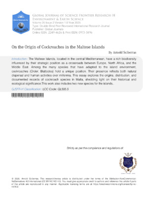 On the Origin of Cockroaches in the Maltese Islands